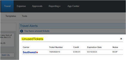 concur travel how to use unused tickets